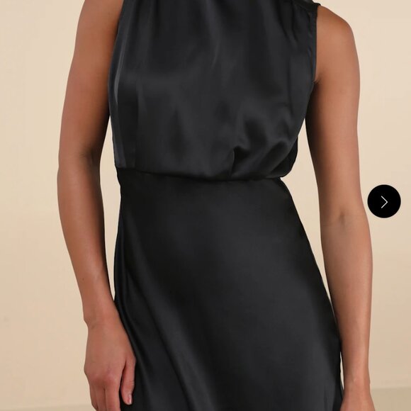 Lulus Classic Elegance Black Satin Sleeveless Mock Neck Maxi Dress - Picture 7 of 7